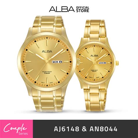 Jual ALBA Jam Tangan COUPLE AJ6148 AN8044 Quartz Stainless Steel Gold