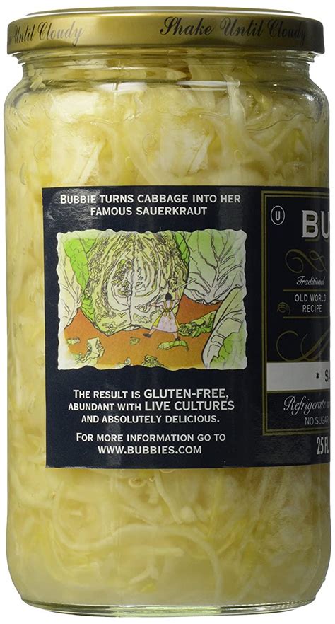 Bubbies Sauerkraut - 25 oz | Probiotic Rich Fermented Cabbage | Natural and Delicious