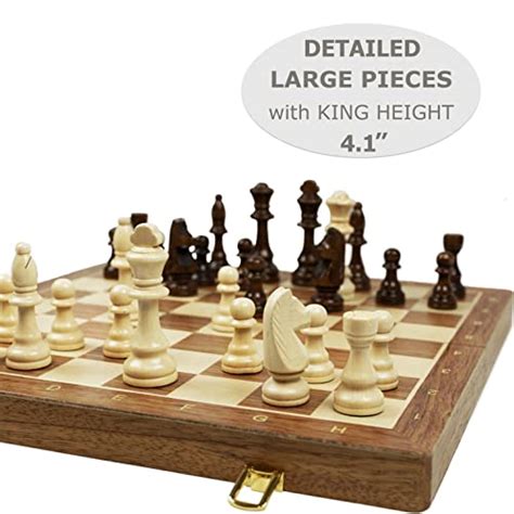 Wooden Chess Set for Kids and Adults – 18 inch Staunton Chess Set - Large Folding Chess Board ...