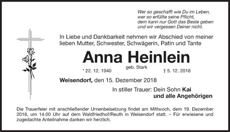 Traueranzeigen Von Anna Heinlein Trauer Nn De