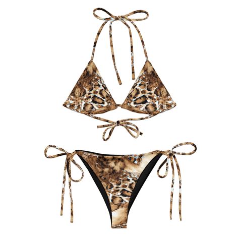 Leopard Triangle Top String Bikini Set Strappy Triangular Bikini Eco