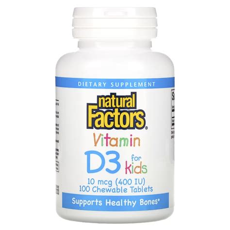 Natural Factors, витамин D3, клубничный вкус, 10 мкг (400 МЕ), 100 ...