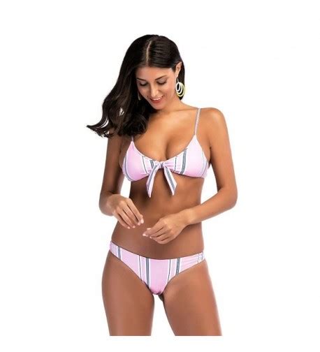 Sexy Women Push Up Padded Bra Bandage Bikini Set Hit Color Striped