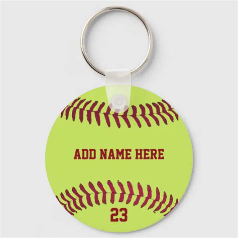 Softball Name Number Customized Keychain | Zazzle