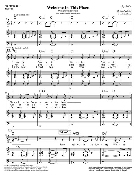 Welcome In This Place Sheet Music PDF (Hillsong Worship) - PraiseCharts