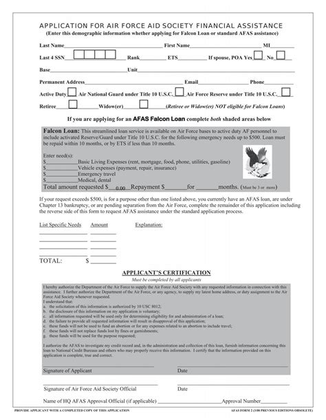 Application For Air Force Aid Society Financial Assistance