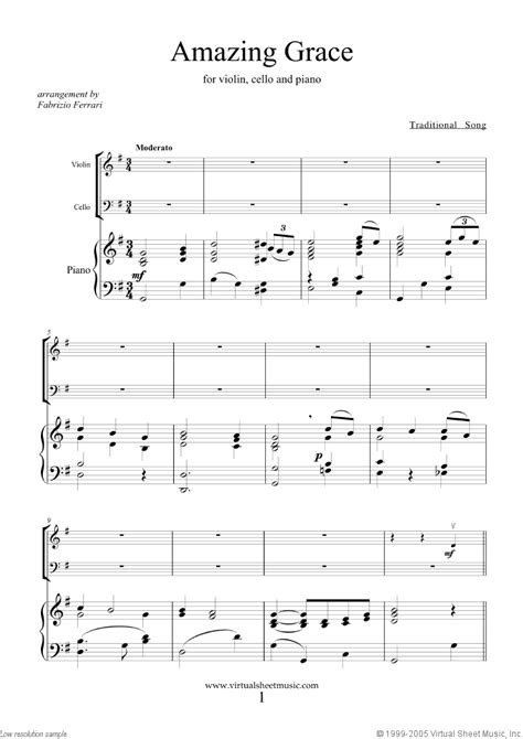 Amazing Grace Sheet Music For Violin Cello And Piano Pdf