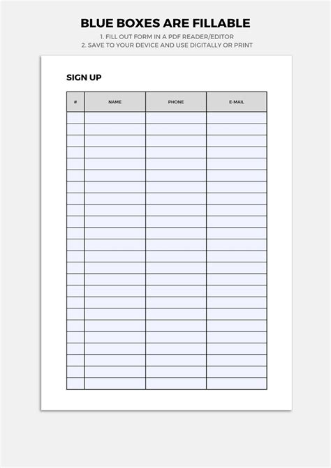 Sign up Sheet Template - Etsy