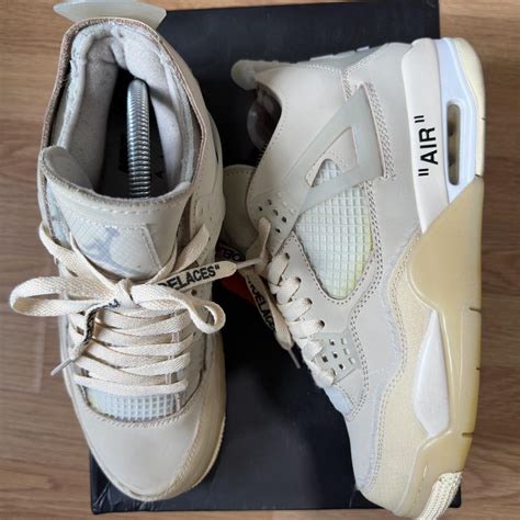 NIKE AIR JORDAN 4 RETRO SP OFF WHITE UK 7 BEIGE... - Depop