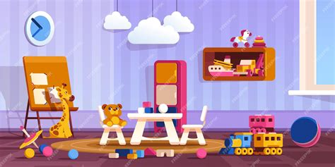 Premium Vector Kindergarten Room Cartoon Cute Playroom With Colorful Toys Preschool Class With