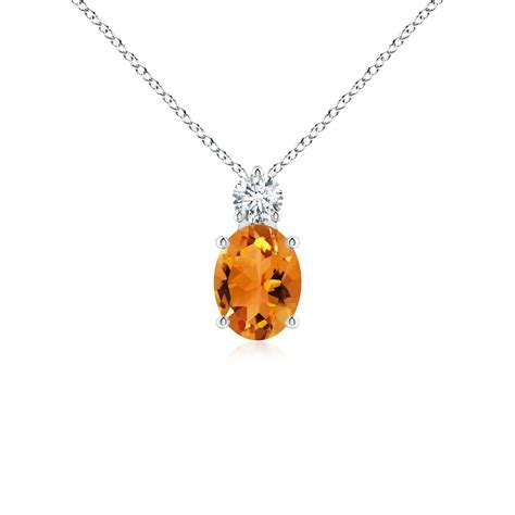 Oval Citrine Solitaire Pendant With Diamond Angara