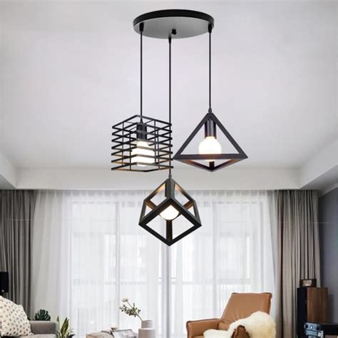 Tempas Lustre Suspension 3 Têtes Lampe Abat Jour Cage en Métal design