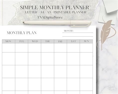 Simple Monthly Planner Printable Monthly Agenda Monday And Etsy