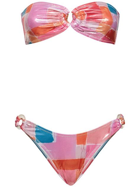 Reina Olga Bandcamp Printed Bandeau Bikini Set Reina Olga