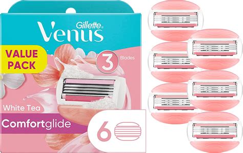 Gillette Venus Comfortglide Womens Razor Blade Refills 6 Count White Tea Scented Gel Bar