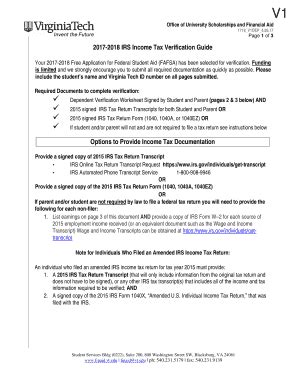 Fillable Online 2017 2018 IRS Income Tax Verification Guide Fax Email