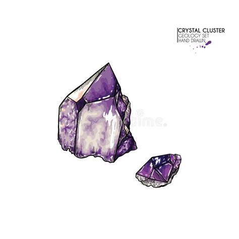 Racimo Cristalino Exhausto De La Mano Ejemplo Mineral Del Vector Piedra