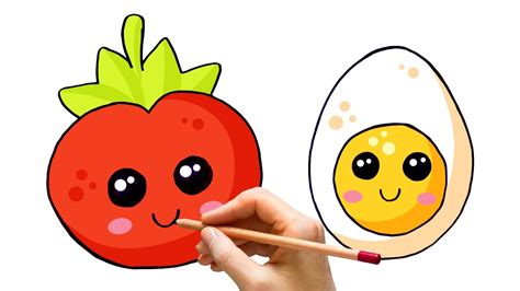 How To Draw Food Tomato And Egg تعلم رسم الأكل بيض وطماطم تعليم