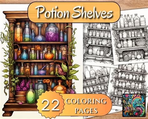 Halloween Coloring Book Potion Shelves. Halloween Coloring - Etsy