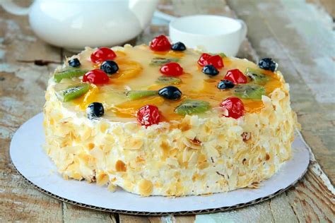 French Gâteaux Recipe (Layered Fruit and Cream Cake) by Archana's Kitchen