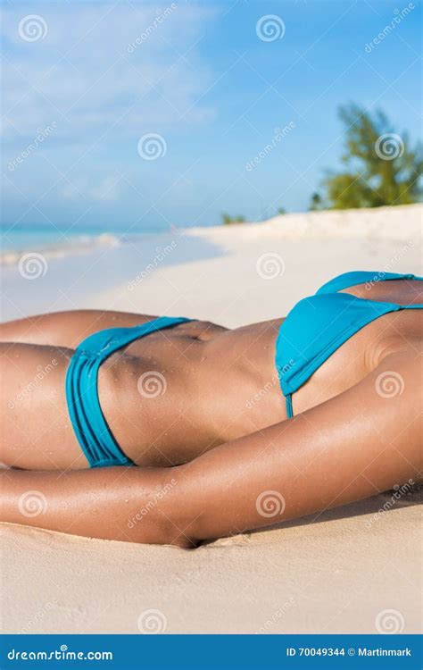 Suntan Bikini Body Woman Sunbathing On Beach Stock Photo Image Of