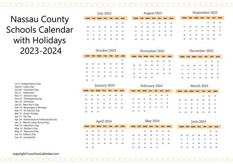 Nassau County Schools Calendar with Holidays 2023-2024