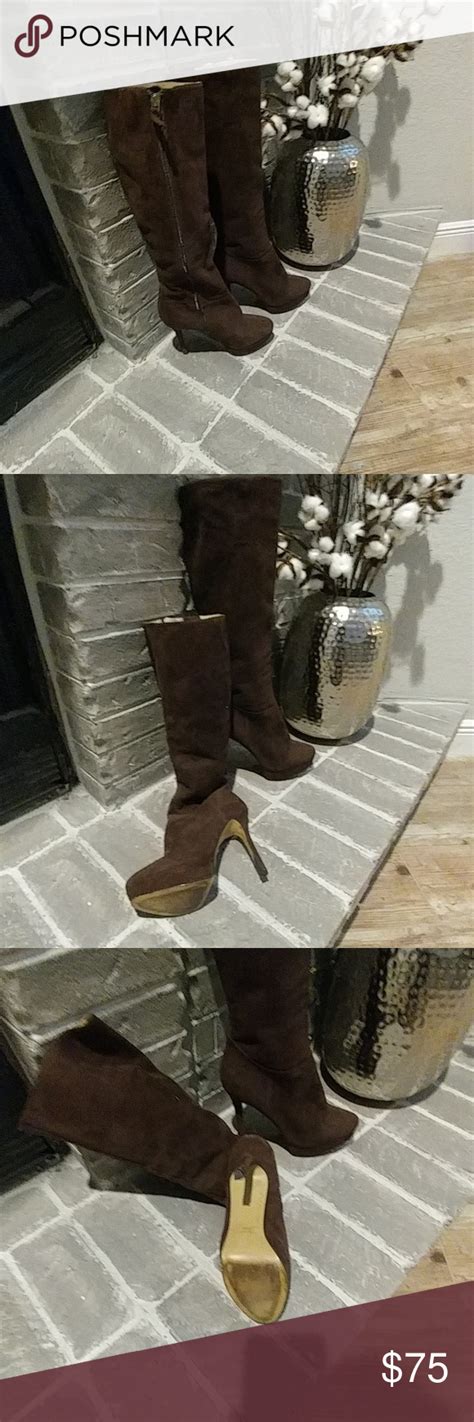 Nine West Suede Platform Knee High Boots Brown Platform Boots Knee