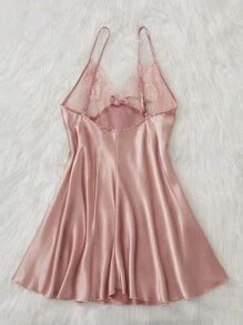 Bow Front Lace Trim Satin Babydoll Sexy Lingerie Dress Bow Tie Shein Usa