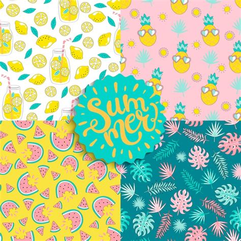 Premium Vector Set Of Colorful Seamless Summer Patterns With Hand