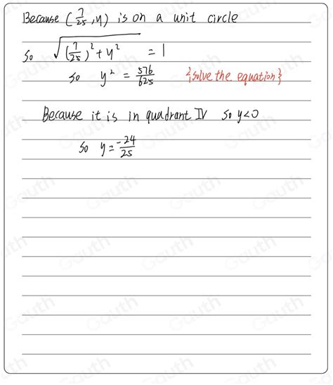 Solved Suppose That 7 25 Y Is A Point In Quadrant Iv Lying On The Unit Circle Find Y