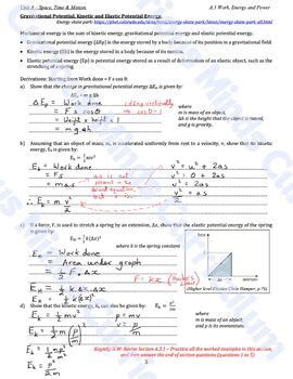 IB DP Physics A 3 Work Energy Power Workbook KEY TPT