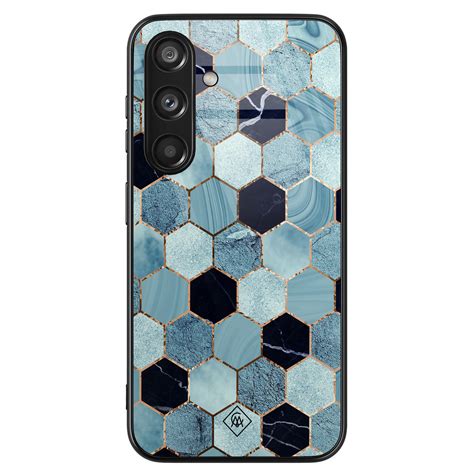 Casimoda Samsung Galaxy S24 Glazen Hardcase Blue Cubes Casimoda Nl