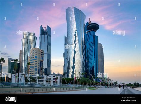 Beautiful Doha Skyline view of Doha city after sunset, Qatar Stock ...