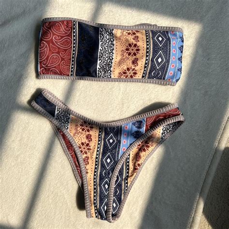 Zaful Multi Pattern Bandeau Bikini Size Small Depop