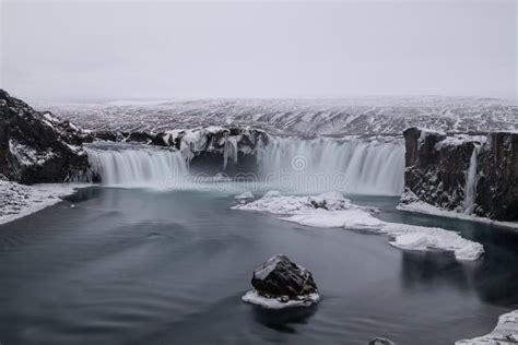 Godafoss Waterfall in Winter Stock Photo - Image of water, frozen ...