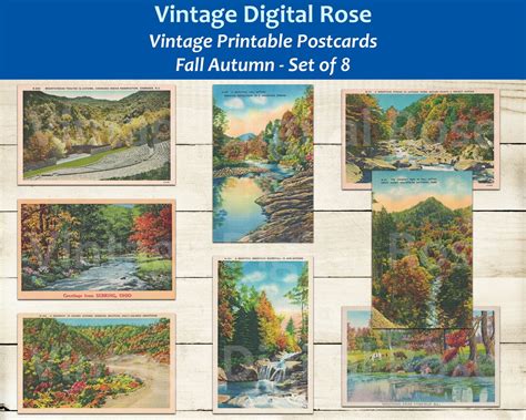 Fall Autumn Vintage Printable Postcards Set of 8 Cards - Etsy