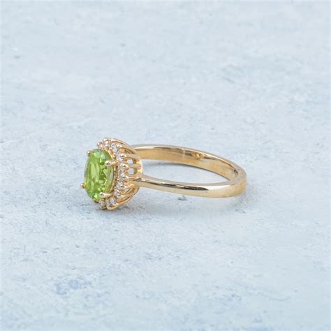 Peridot Engagement Ring Solid Gold Handmade Oval Shape Green Peridot