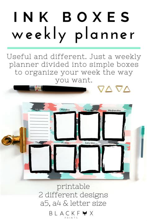 Weekly Printable Planner Ink Boxes Digital Download To Do Etsy