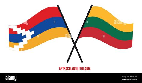 Artsakh And Lithuania Flags Crossed And Waving Flat Style Official