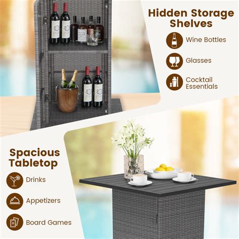 5 Pieces Outdoor Wicker Bar Table Set With Hidden Storage Shelves White