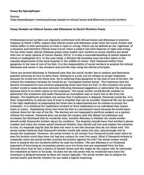 📌 Essay Sample On Ethical Issues And Dilemmas In Social Workers