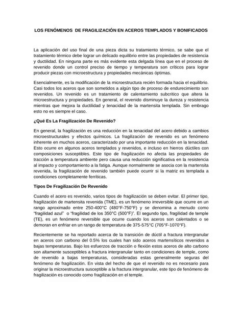 PDF Los Fenomenos De Fragilizacion En Aceros Templados Y Bonificados