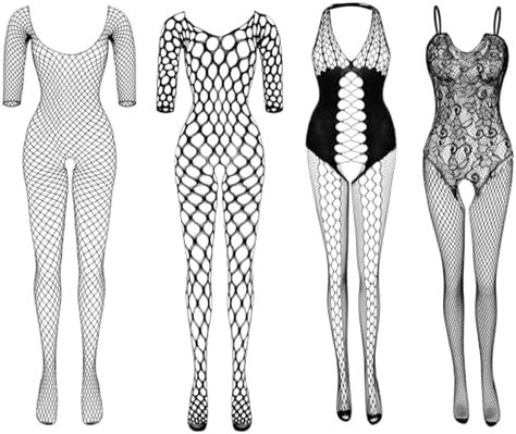Amazon Fengek 3 Packs Women Fishnet Bodysuits Stockings Sleepwear Lingerie For Couple