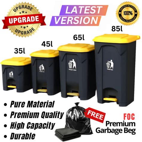 Tong Sampah Step On Bin Black Yellow Plastic Dustbin With Pedal