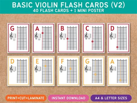 Basic Violin Flash Cards V First Position Treble G Clef Music Theory