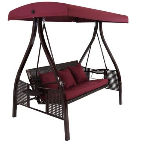 Sunnydaze Person Steel Patio Swing Bench With Side Tables Canopy