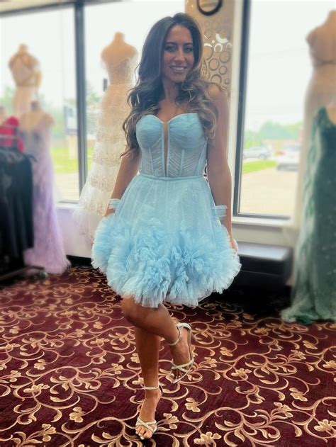 Yara A Line V Neck Short Tulle Homecoming Dress Tulle Homecoming