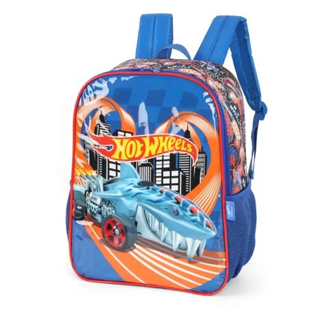Mochila De Costas Infantil Hot Wheels Azul Shopee Brasil