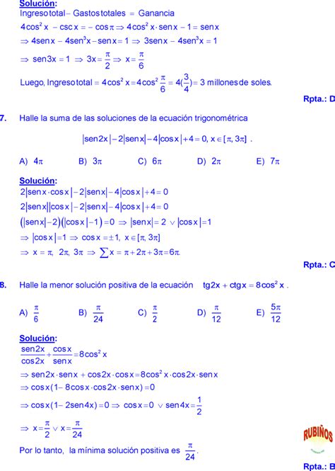 Ecuaciones TrigonomÉtricas Ejercicios Resueltos Pdf Ecuaciones Ejercicios Resueltos Fórmulas