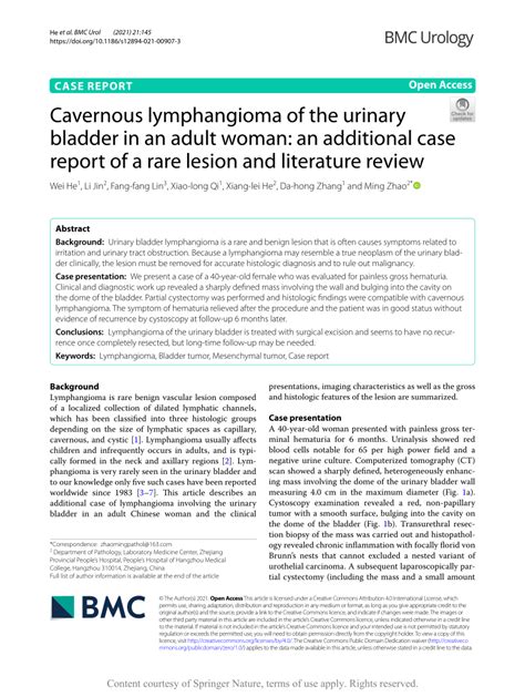 PDF Cavernous Lymphangioma Of The Urinary Bladder In An Adult Woman